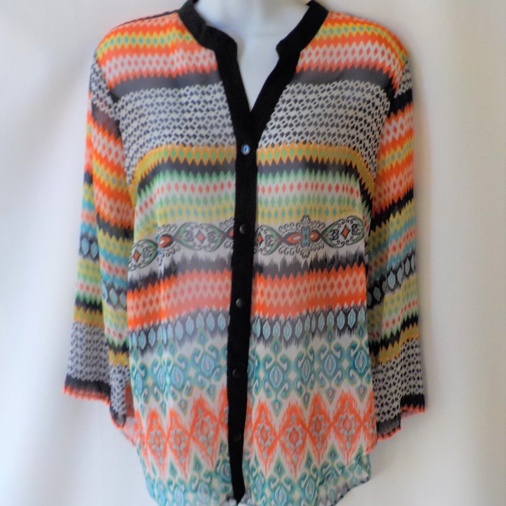 Yellow Woman's Med. Multicolor Stripes Blouse